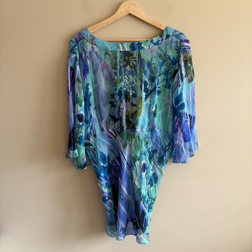 Reba Vibrant Blue and Green Shirt and Skirt Matching Set, 100% Silk, Size M - Picture 6 of 13